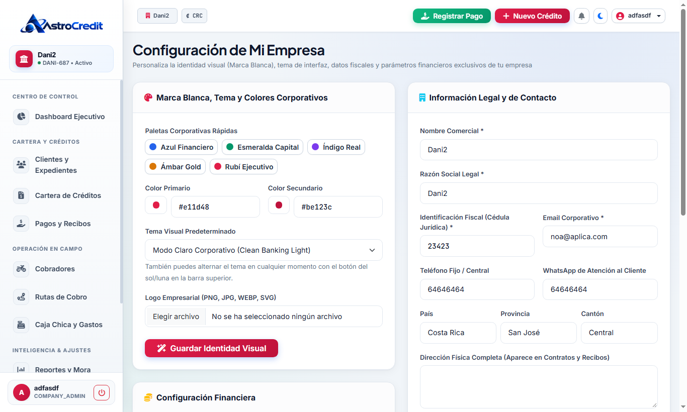 Configuración de Empresa, Branding & Facturación