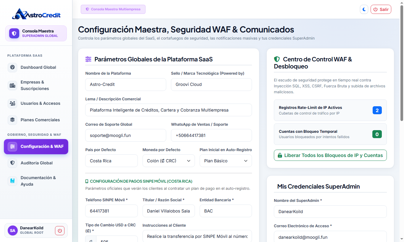 WAF de Seguridad, Anti-Fuerza Bruta & Mensajes Globales